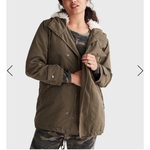 Lucky Brand Army Green Faux Fur Cocoon Coat
